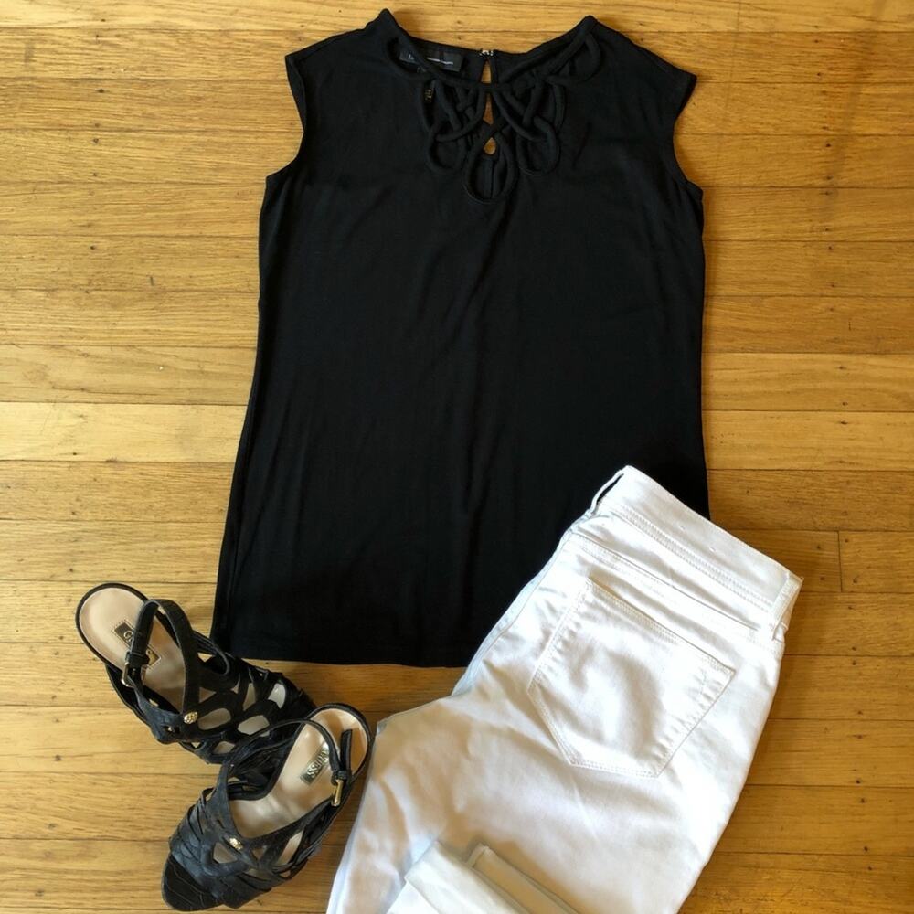 INC Women's Sleeveless Top Extra Small (XS) Black Stretchy Design Neckline